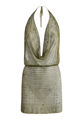 1920's Egyptian Olive Green Mini Dress