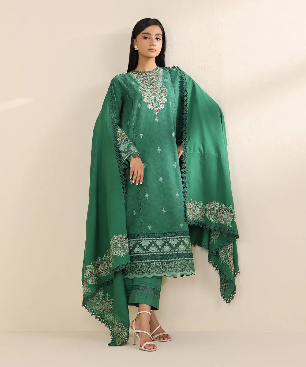 3 Piece - Embroidered Cotton Jacquard Suit