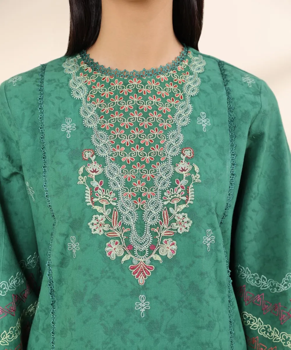 3 Piece - Embroidered Cotton Jacquard Suit