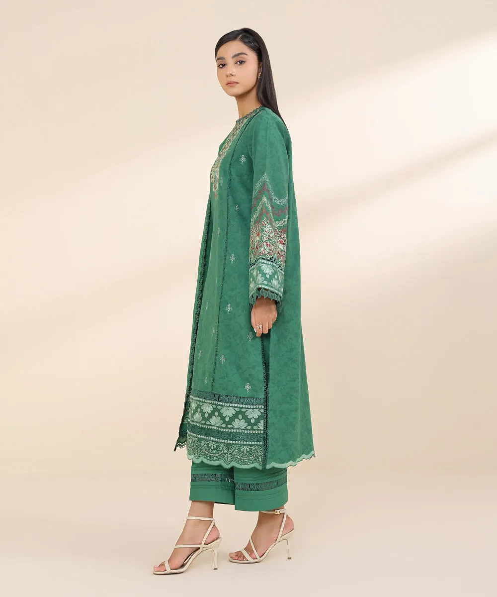 3 Piece - Embroidered Cotton Jacquard Suit