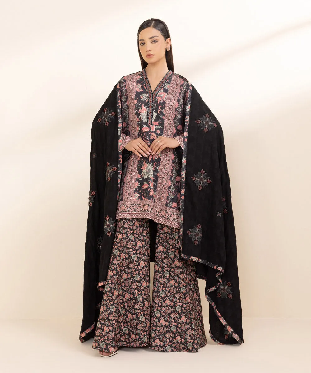 3 Piece - Embroidered Linen Jacquard Suit