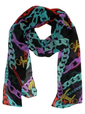 Black Anchor Chain Print Sheer Scarf Wrap