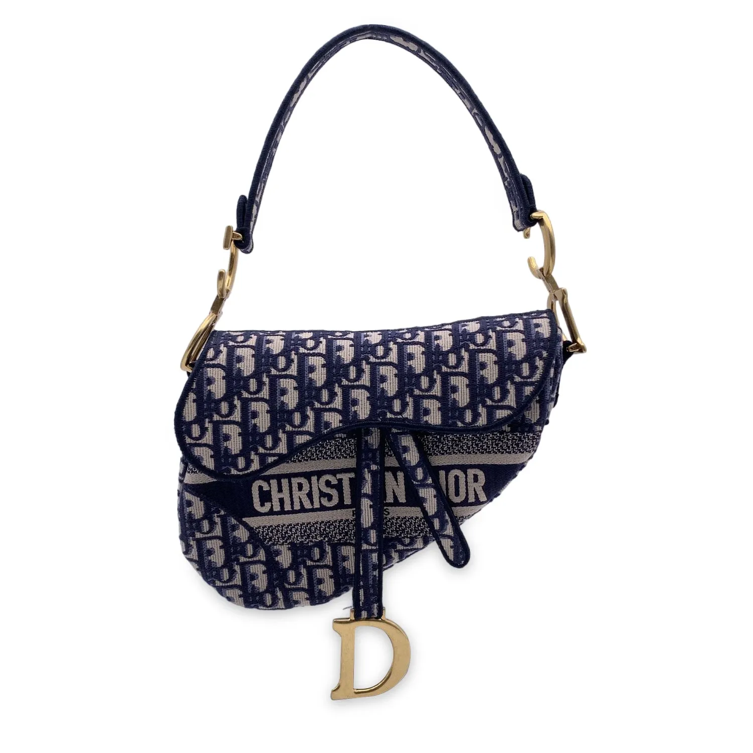 Christian Dior Blue Jacquard Oblique Canvas Embroidery Saddle Bag