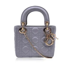 Christian Dior Grey Cannage Leather Quilted Mini Lady Dior Bag