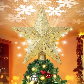 Christmas Tree Topper Star Lighted 3D Glitter Silver Snow Tree Toppers