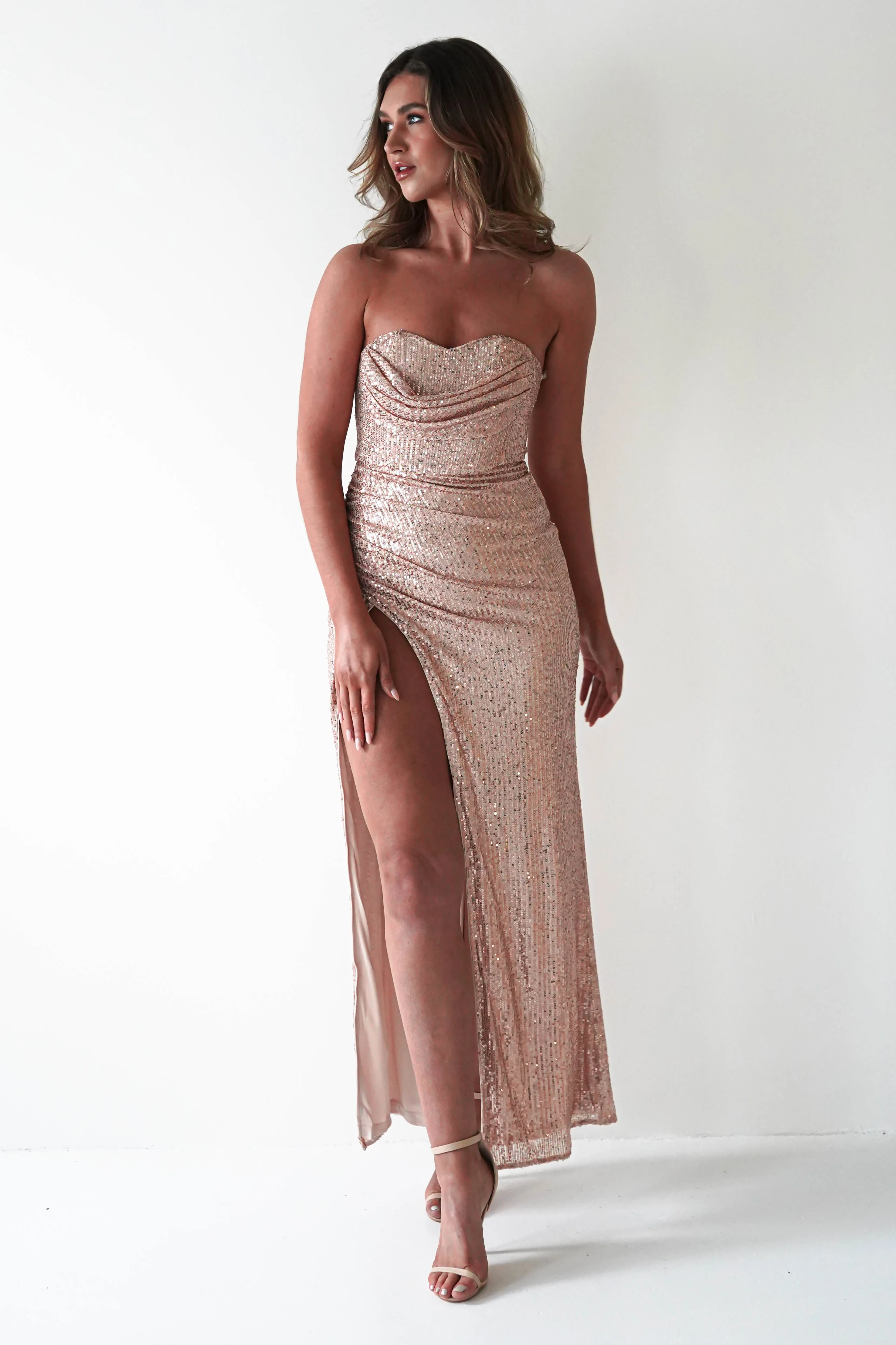 Clarin Sequin Maxi Dress | Gold