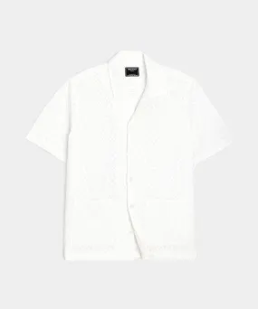 Cotton Jacquard Guayabera Polo Shirt in White