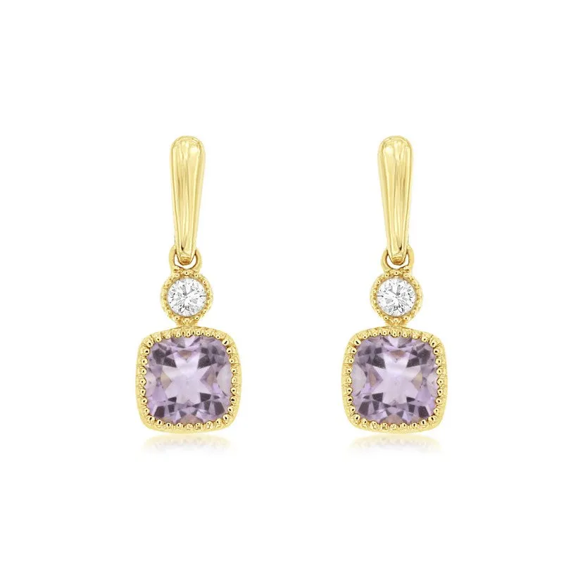 Cushion Amethyst and Diamond Accented Drop Earrings