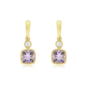 Cushion Amethyst and Diamond Accented Drop Earrings