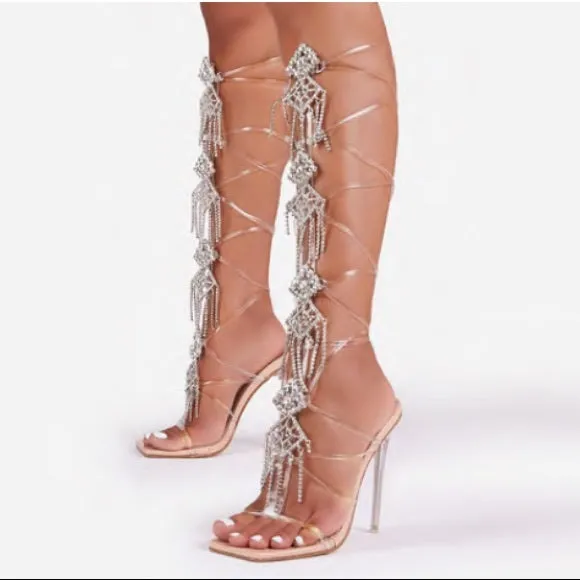 Diamond Gladiator Heels- Nude