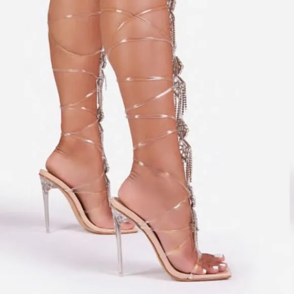 Diamond Gladiator Heels- Nude