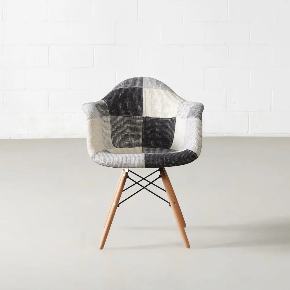 ESSEN - Grey Monochrome Fabric Patchwork Armchair