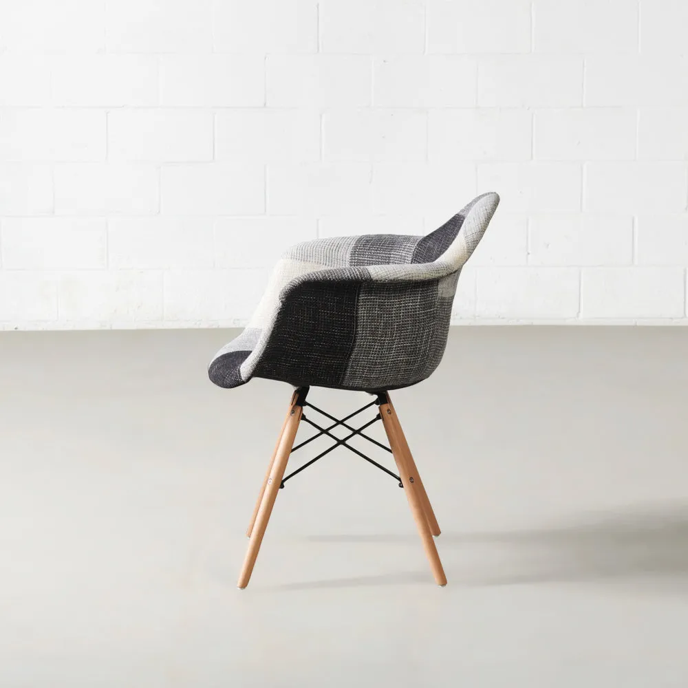 ESSEN - Grey Monochrome Fabric Patchwork Armchair