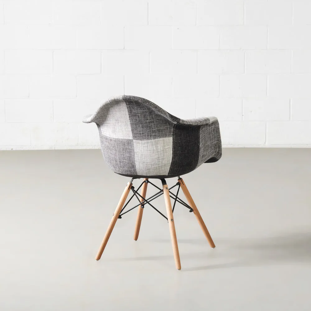 ESSEN - Grey Monochrome Fabric Patchwork Armchair