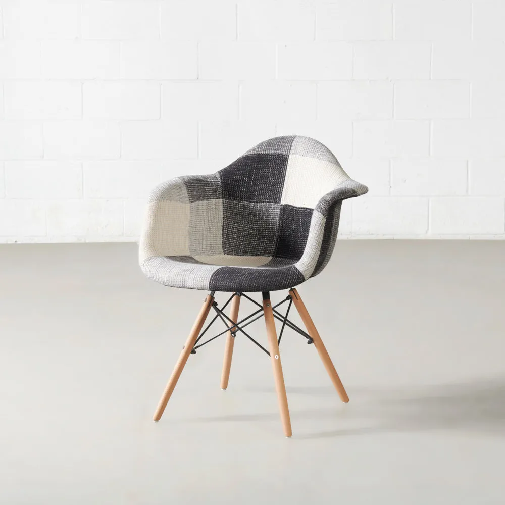 ESSEN - Grey Monochrome Fabric Patchwork Armchair