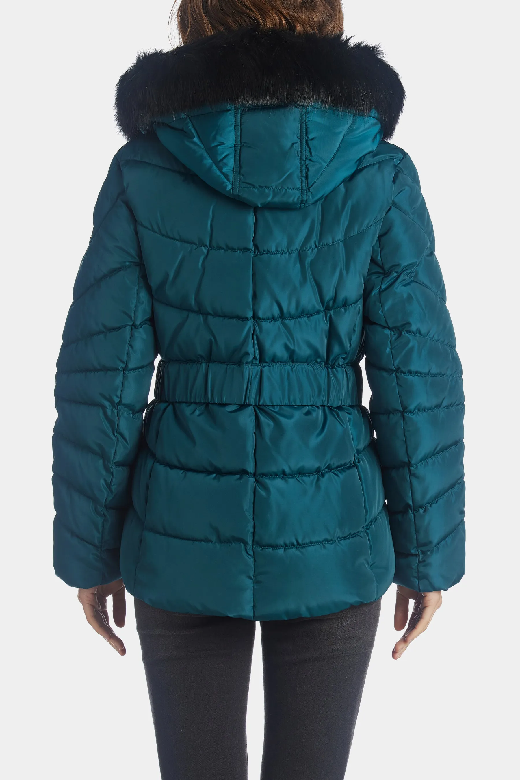 Faux Fur Trim Hooded Puffer