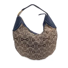 Gucci Beige Canvas Horsebit Print Glam Hobo Shoulder Bag