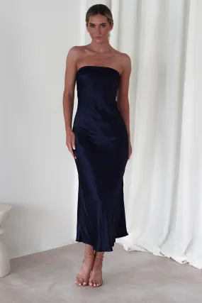 Lucia Soft Satin Slip Midi Dress | Navy