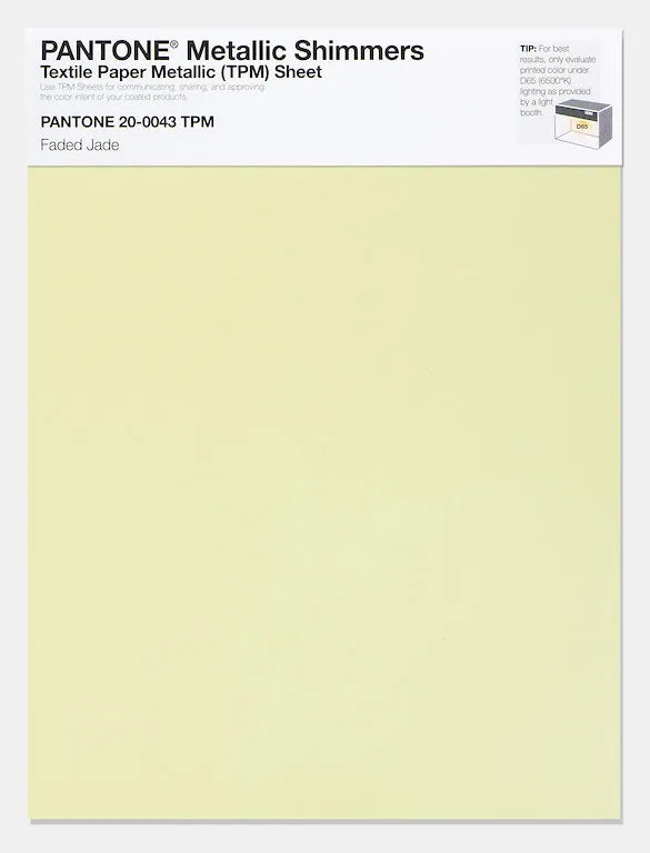 Pantone Metallic Shimmers Textile Paper Metallic (TPM) Sheet 20-0043 Faded Jade