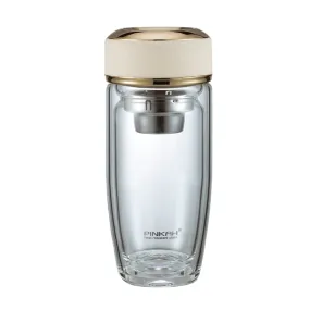 (PINKAH) Tea Infuser Glass Water Bottle - White